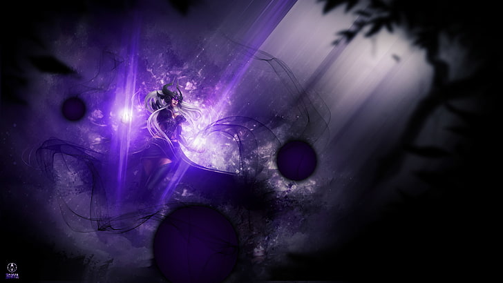 League Of Legends, Syndra, water, purple, underwater, dark, HD wallpaper