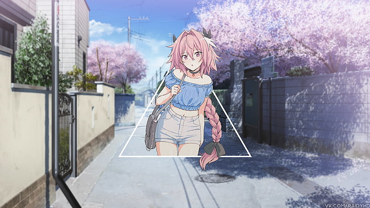 anime, picture-in-picture, urban, long hair, Astolfo (Fate/Apocrypha)