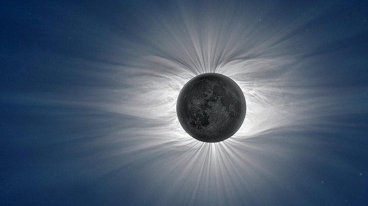 gray moon, space, Sun, sun rays, solar eclipse, Indonesia, photography