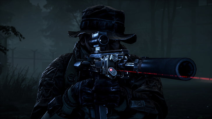 black sniping rifle digital wallpaper, gun, night, camouflage, HD wallpaper