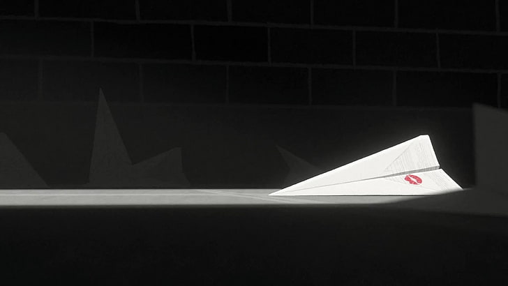 paper plane with lip mark, Paperman, paper planes, no people, HD wallpaper