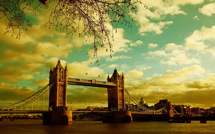 brown concrete bridge, london, river, sky, summer, famous Place, HD wallpaper