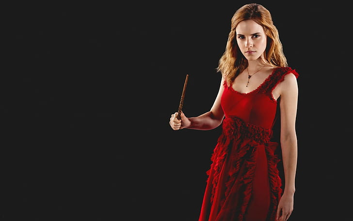 Women, Emma Watson, Hermione Granger, Harry Potter, Wizard, Movies, Actress, Red Dress, Simple Background