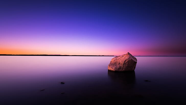 water, horizon, calm, sky, sea, atmosphere, rock, lone rock, HD wallpaper