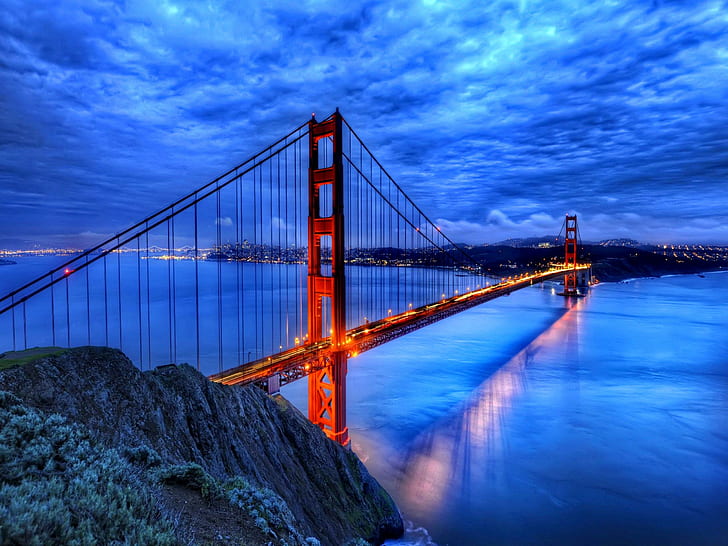 HD wallpaper: Golden Gate Bridge At Dusk, reflection, evening, beautiful,  america | Wallpaper Flare
