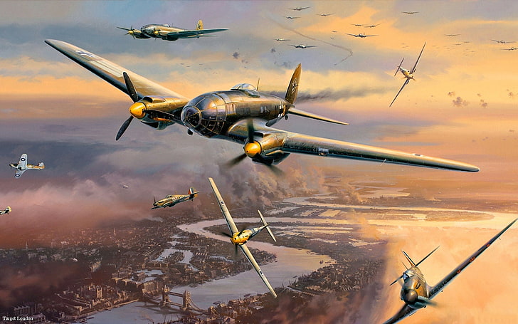 gray planes wallpaper, aviation, art, aircraft, the British, the Germans, HD wallpaper