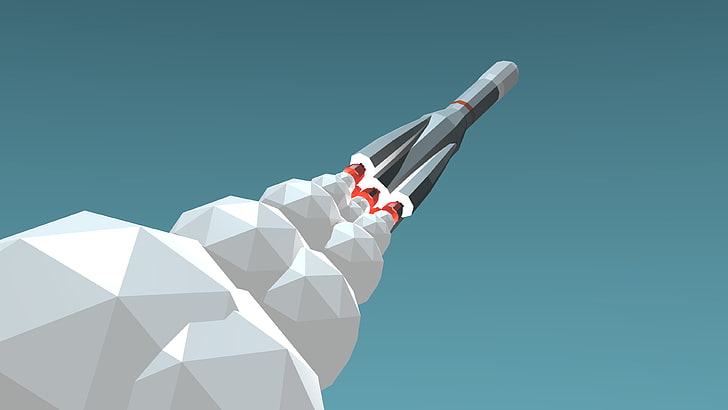 gray rocket ship vector art, blue background, low poly, minimalism