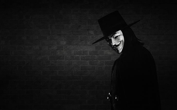 smile, wall, mask, black-and-white background, V for Vendetta, HD wallpaper