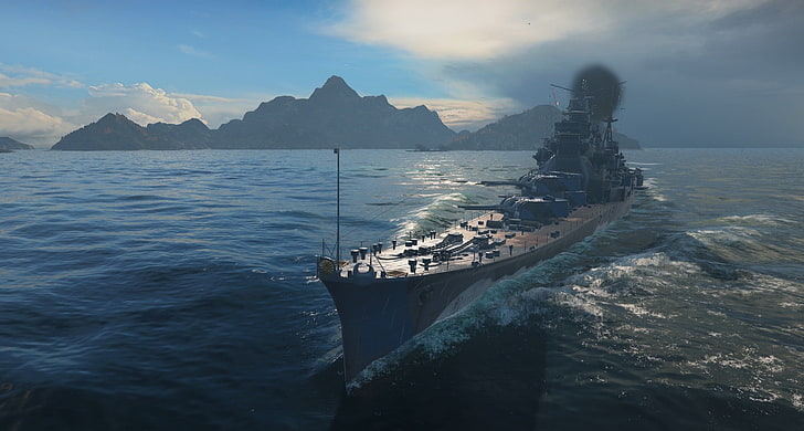 World of Warships, boat, mountains, sea, water, nautical vessel