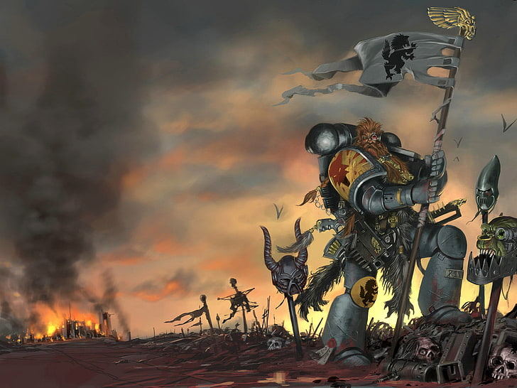 warrior illustration, Warhammer 40000, Space Wolves, The Space Wolves, HD wallpaper