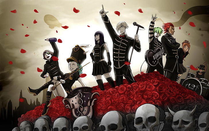 anime crossover, kill la kill, death parade, decim, my chemical romance, HD wallpaper