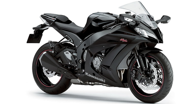 black Kawasaki Ninja sports bike, motorbike, motorcycle, engine