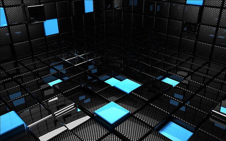 3d view abstract blue black dark cubes reflections 1920x1200  Abstract Textures HD Art