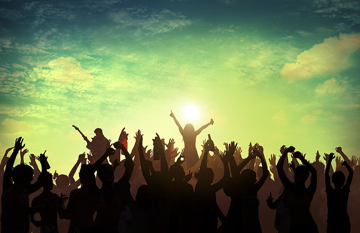 silhouette of people, music, music festival, group of people, HD wallpaper