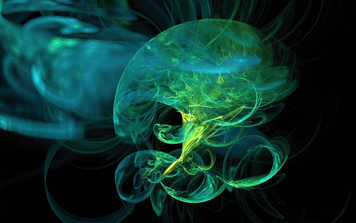 green jellyfish vector art, smoke, ball, black, white, dark, abstract