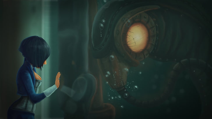 black haired girl illustration, artwork, video games, BioShock, HD wallpaper