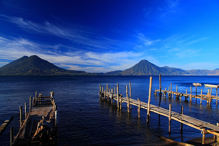 body of water and mountains, guatemala, island, beach, mt Fuji, HD wallpaper