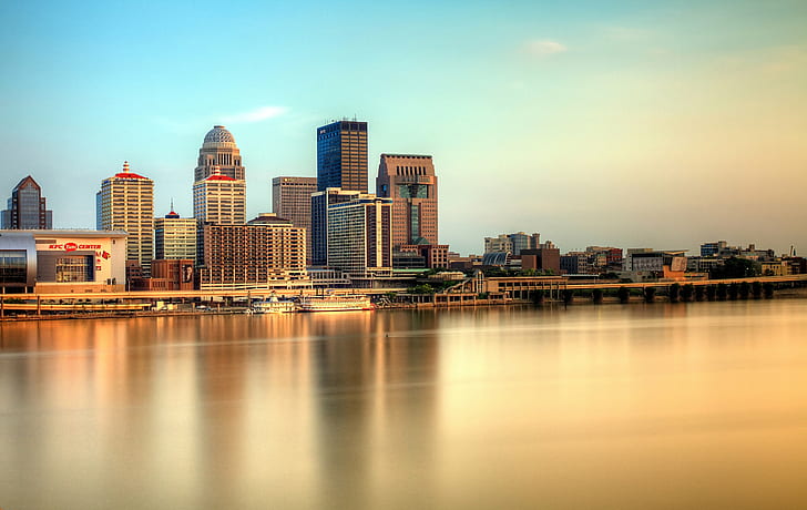 photo of building beside body of water, Downtown Louisville, Louisville  Kentucky, HD wallpaper