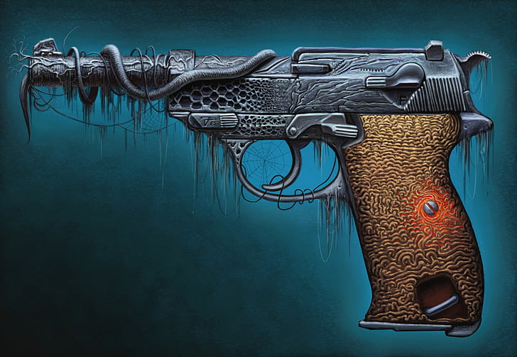 pistol, artwork, Walther P38, no people, gun, handgun, animal representation