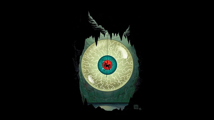 green and brown logo digital wallpaper, Cave Carson Has a Cybernetic Eye