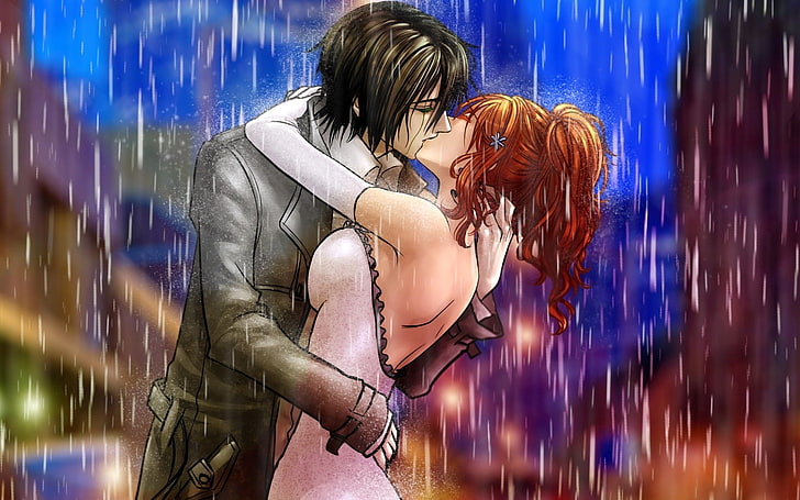 man kiss woman in the rain clip art, boy, girl, hug, women, females, HD wallpaper