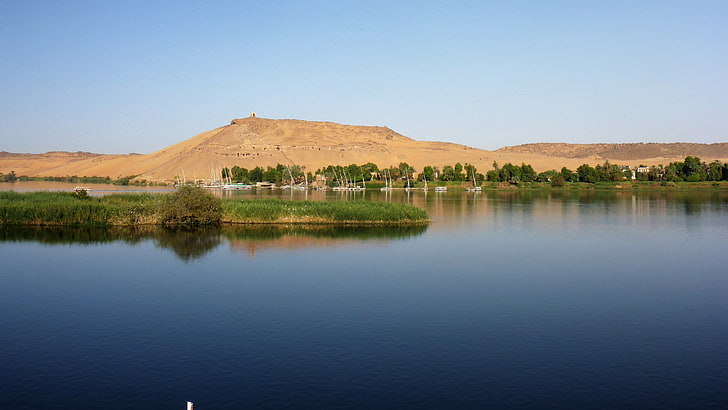 sky, mountain, water, nile, egypt, landscape, river, nile river, HD wallpaper