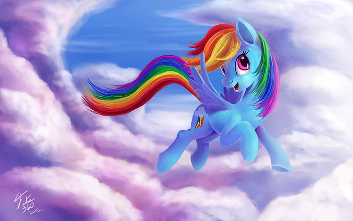 the sky, cartoon, Rainbow Dash, My Little Pony: Friendship is Magic, HD wallpaper