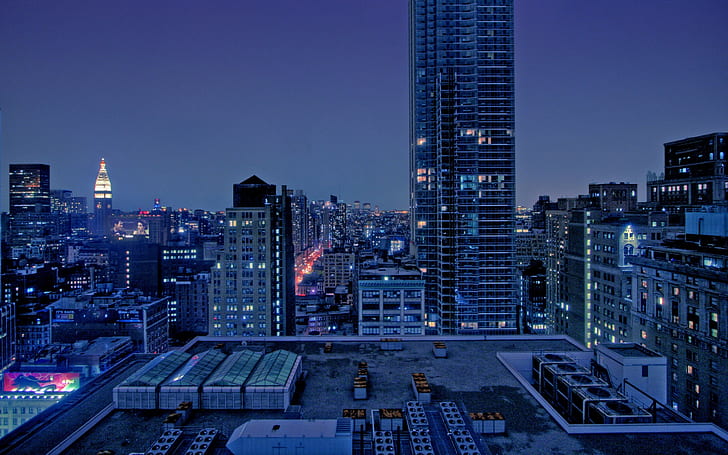 photography, night, city, urban, lights, building, cityscape, HD wallpaper