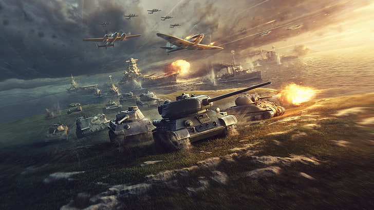 war game wallpaper, world of tanks, world of warplanes, world of warships, HD wallpaper