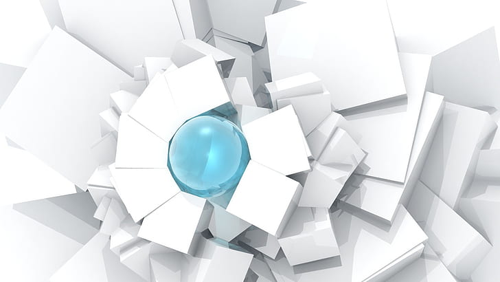 Sphere, White Blocks, 3D, HD wallpaper