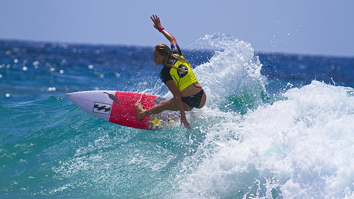 surfing, women, sea, sport, sports, water, motion, one person, HD wallpaper