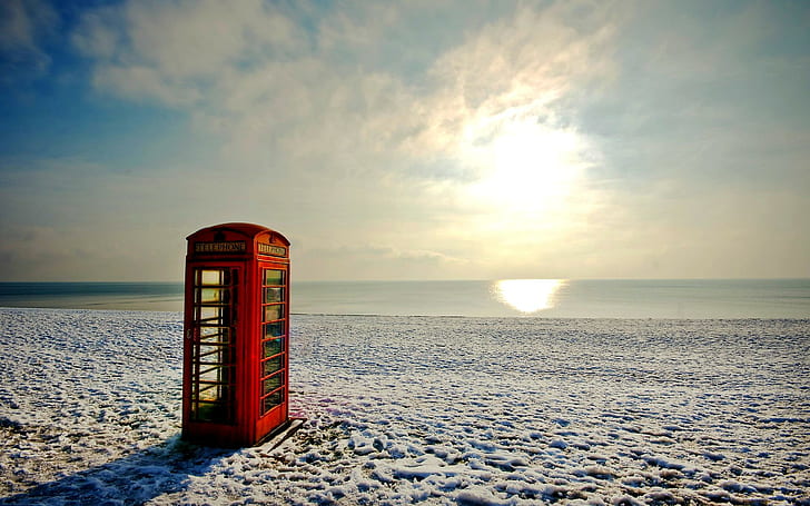 Phone Booth, landscape, beach, 3d and abstract, HD wallpaper