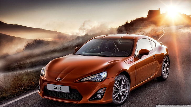 Toyota Gt 86, sunset, road, cars