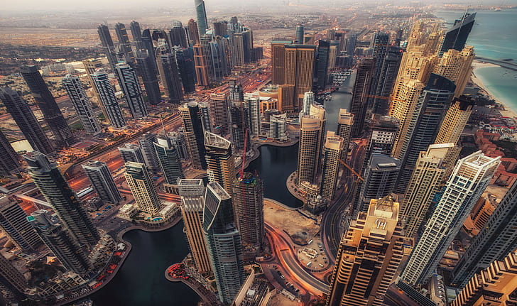 Dubai, United Arab Emirates, skyscrapers, city buildings lot, HD wallpaper