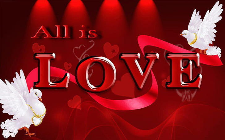 All Love Red Hearts White Doves Gold 3d