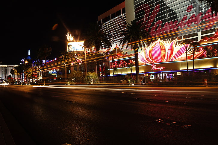 Las Vegas, lights, signs, cityscape, night, long exposure, illuminated