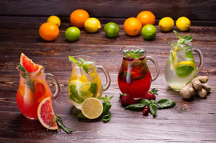 lemon, strawberry, drinks, mint, grapefruit, fresh, lemonade, HD wallpaper