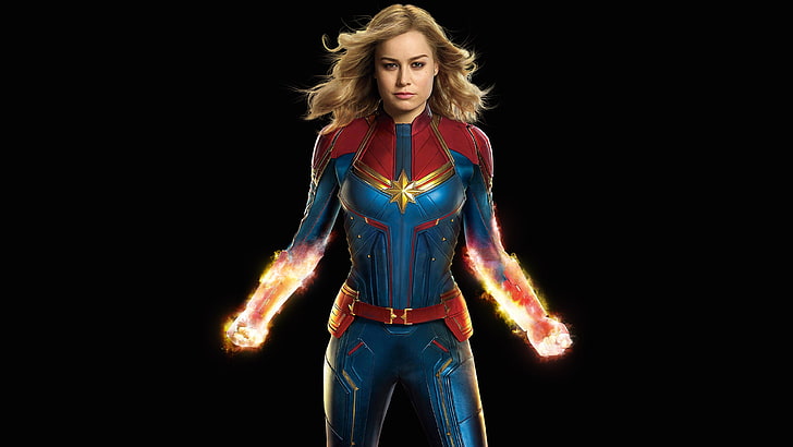 Brie Larson as Captain Marvel 4K, front view, three quarter length, HD wallpaper