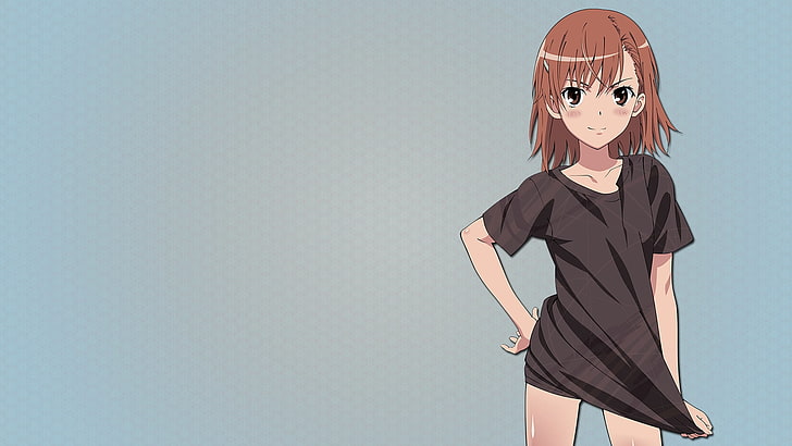 brown-haired female anime character illustration, young, t-shirt