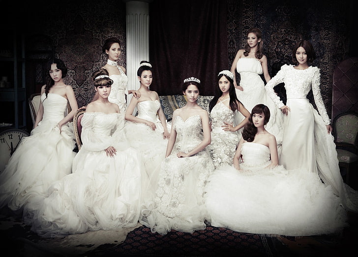 women's white bridal gown, Asian, SNSD, Girls' Generation, musician