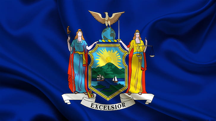 New York state, flag, blue, blue background