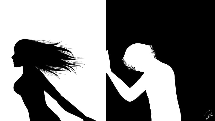 silhouette of man and woman illustration, monochrome, lifestyles, HD wallpaper