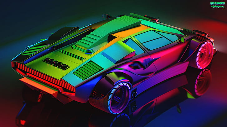 Auto, Lamborghini, Neon, Machine, Car, Art, The view from the top, HD wallpaper