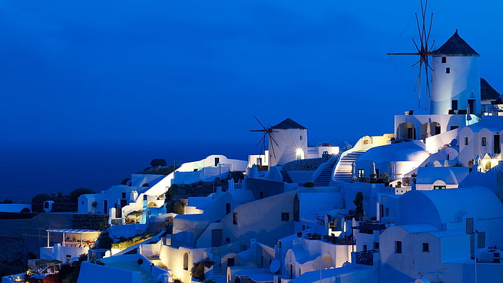 Greece, blue, building exterior, architecture, city, built structure, HD wallpaper