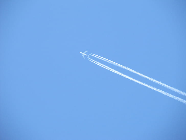 airplane, contrails, vehicle, aircraft