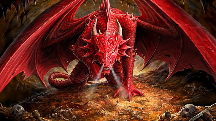 red dragon wallpaper, handsome, The Hobbit, Smaug, Dragon's Lair. Anne Stokes, HD wallpaper