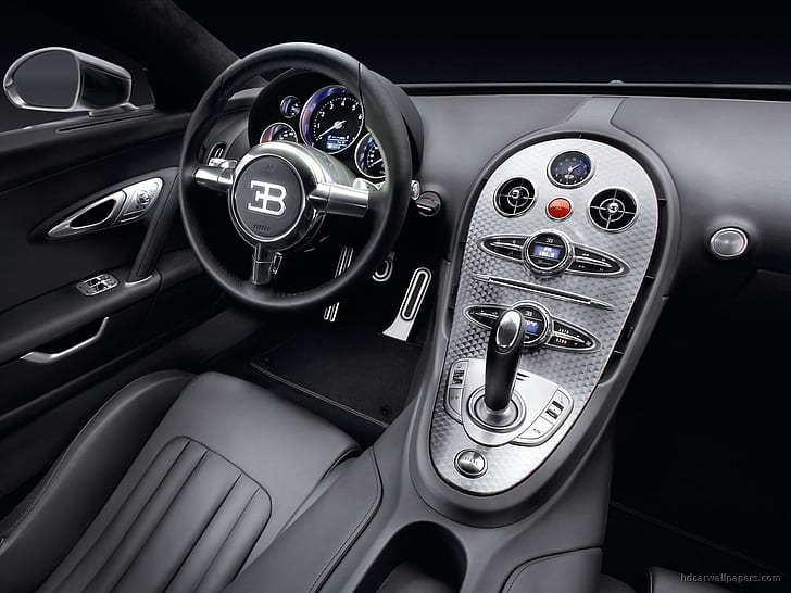 Bugatti EB Veyron Pur Sang Interior, black and grey leather bugatti interior, HD wallpaper