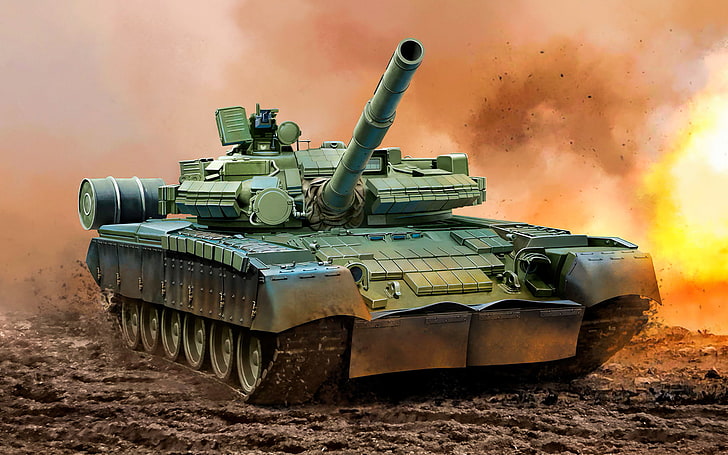 green battle tank digital wallpaper, weapon, war, art, painting