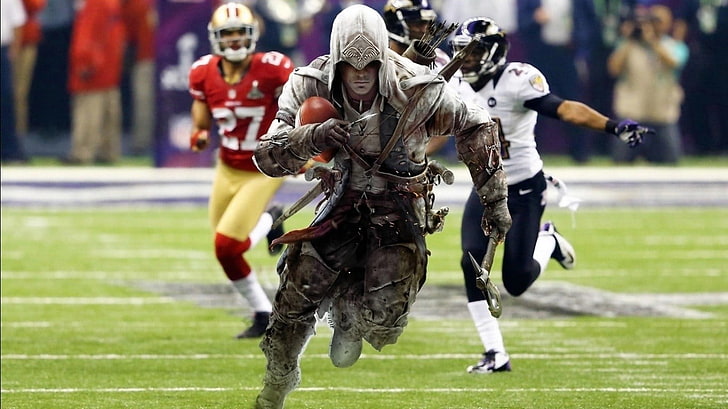 Assassin's Creed character illustration, Super Bowl, Photoshop
