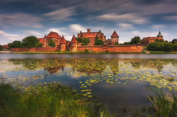 river, castle, Poland, Malbork, Marienburg Castle, Malbork Castle, HD wallpaper